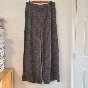 Collectif vintage inspired brown checked/tweed wide leg trousers Size US 14 UK18